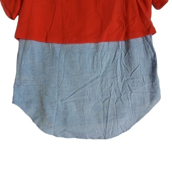 Postmark Anthro Drew Off the Shoulder Layered Reddish Orange Denim Top Size S - Picture 6 of 13